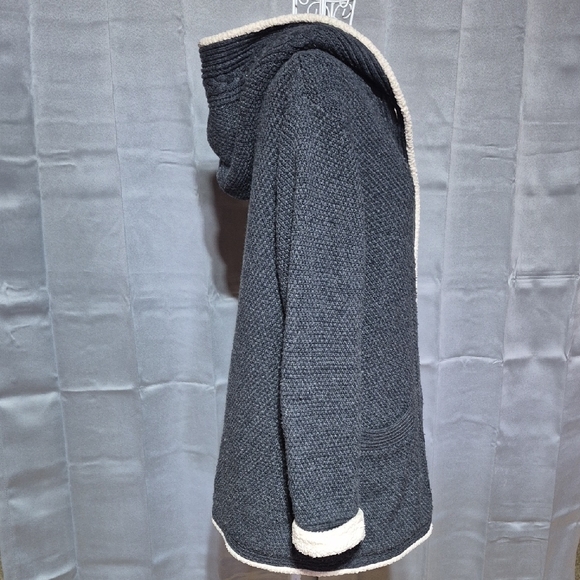 L.L. Bean Charcoal Hooded Cardigan with Ivory Trim - Picture 5 of 12